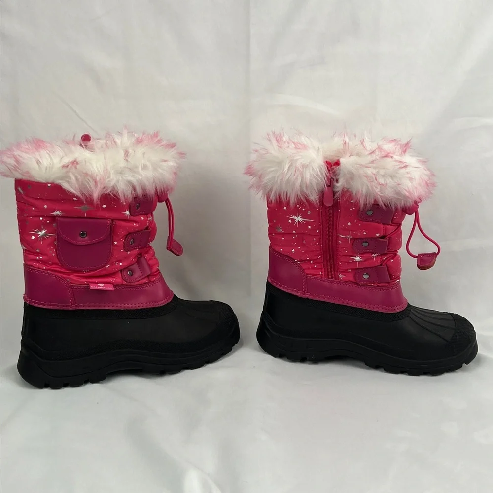 Girl’s Snow Boots - US Size 2 - Pink - Faux Fur white - Black waterproof soles - Picture 8 of 11